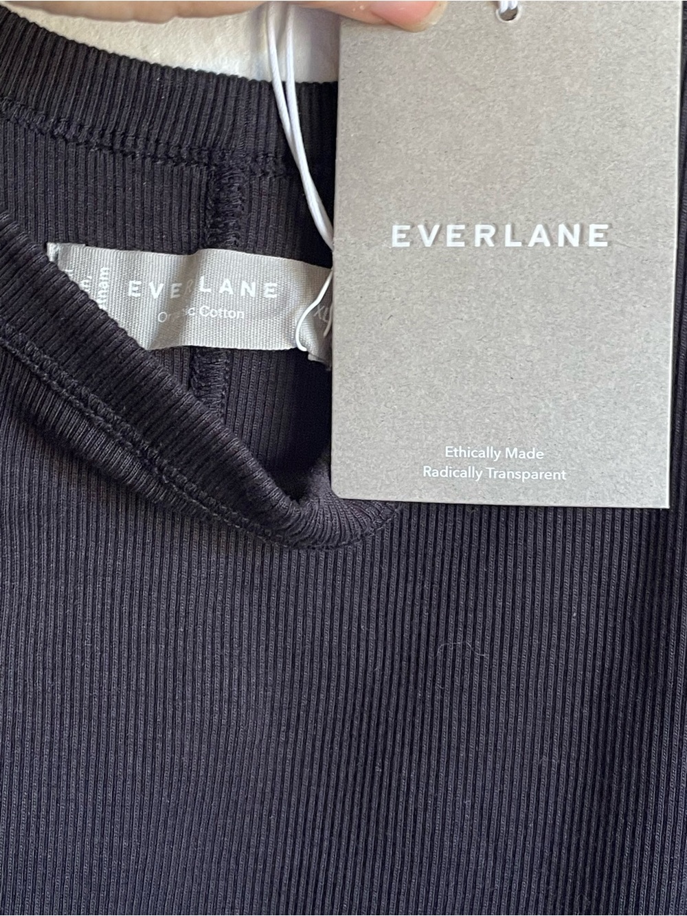 Everlane The Ribbed Tank Dress Black Cotton Blend Midi Scoop Neck NWT - Picture 6 of 7